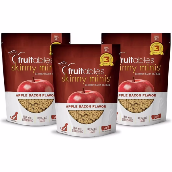 Fruitables Soft and Chewy Skinny Minis 12 Ounce Apple Bacon Grain Free Dog Training Treat, Pack of 3